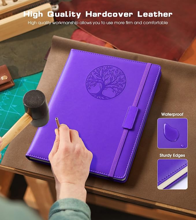 Biuwory Leather Journal Notebook, 256 Thick Lined Pages, Hardcover 8.6"×11" | A4 Large Vintage Journal for Women Men,Work,School,Business,Travel Diary,Note taking,College Ruled Writing,Daily Journaling