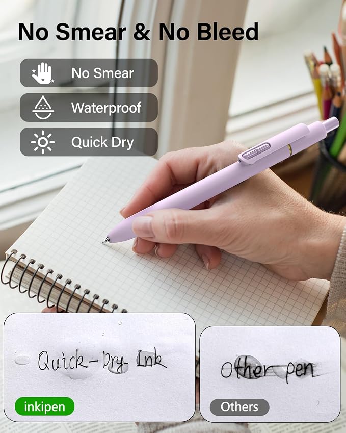 inkipen 8Pcs Gel Pens - 0.5mm Black Ink Pens Fine Point Smooth Writing, Quick Drying Journaling Pens, Cute School & Office Pens for Gift