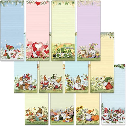 Current Seasonal Holiday Gnomes Magnetic Notepad Set – Set of 12 Mini Memo Pads, 30-Sheet Pads, 2½ x 6½ Inches, Easter, Christmas, Thanksgiving Shopping List, to-Do Notes, Printed in The USA