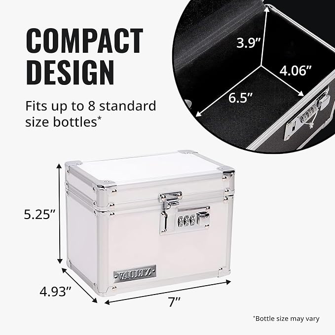 Vaultz Locking Medicine Box with Combination Lock - Secure Metal Lock Box Safe for Medication, Pills & Valuables, Small Lockbox with Code, Portable Storage Case, White | Metal lock box, storage case for medication and small valuables, 3-digit combinati...