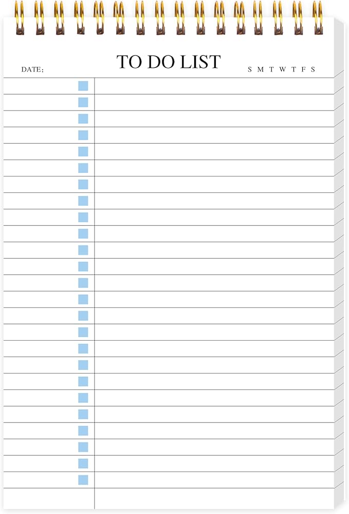 To Do List Notepad, Undated Daily Planner Notepad, A5 (5.5" x 8.3"), Blue | To Do List Notebook, Checklist Planner, Waterproof Spiral Notepad, for Work, Office Supplies, School Planner, 52 Sheets/Pack