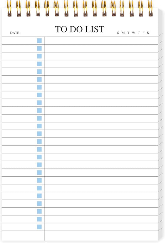 To Do List Notepad, Undated Daily Planner Notepad, A5 (5.5" x 8.3"), Blue | To Do List Notebook, Checklist Planner, Waterproof Spiral Notepad, for Work, Office Supplies, School Planner, 52 Sheets/Pack