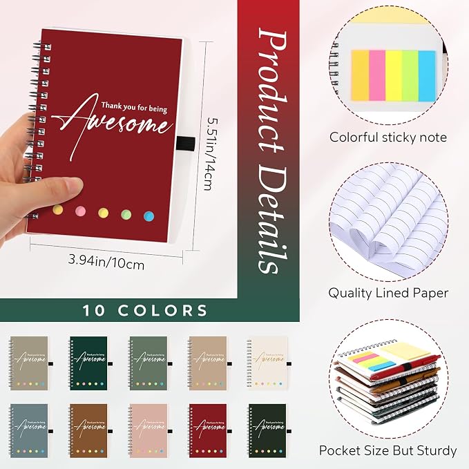 Chuangdi 20 Sets Back to School Teacher Gifts Bulk Inspirational Spiral Notebook with Sticky Note Motivational Pen Appreciation Gifts for Employee Team Staff Coworker (Classic,Vibrant)