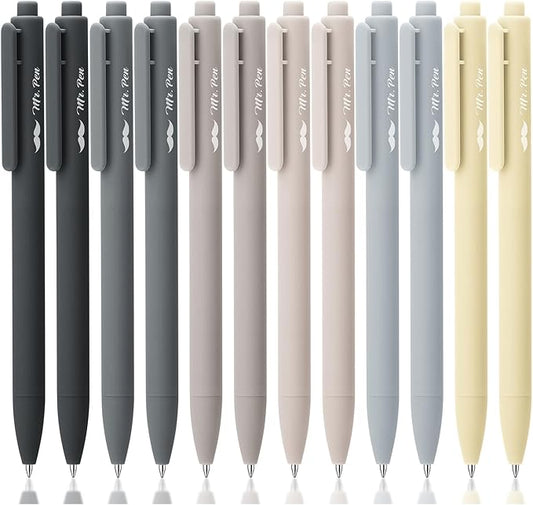 Mr. Pen- Retractable Gel Pens, 12 Pack, Black Ink | Monochrome Elegance Barrel, Fine Point 0.5mm, Fast Dry, Smooth Writing, Cute Pens for Drawing