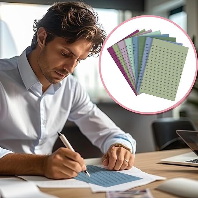 Yinder 8 Pack Colored Transparent Sticky Notes Translucent Clear Lined Self Sticky Notes, Back to School Gift Bible Tab for Planners, School Supplies Office, 30 Sheets/Pack, 4 x 6'' (Morandi Color)