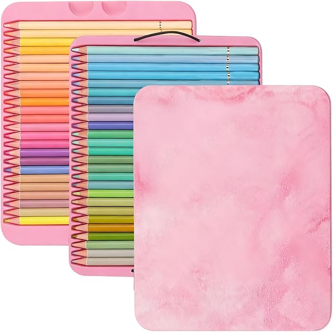 50 Pcs Colored Pencils, Pastel Set, Soft Lead For Adult Coloring, Rich, Vibrant Colors, With Storage Tin Box