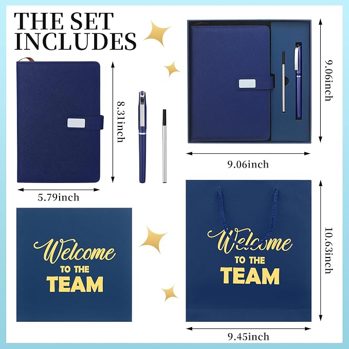 Sayglossy New Employee Welcome to The Team Gift Sets Notebook and Pen Welcome to The Team Box Employee Appreciation Gift Sets for New Office Worker(Blue)