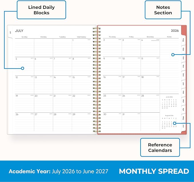 Blue Sky 2026-2027 Weekly & Monthly Academic Planner, 8.5"x11", Cali Pink | July 2026 - June 2027, Flexible Pocket Cover, Wirebound, Storage Pocket, Academic Year