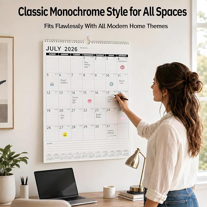 Large Wall Calendar 2026-2027, 18 Month Vertical Wall Calendar Jul 2026 – Dec 2027, 15" x 22" with Thick Paper & Large Blocks for Home Office Minimalist