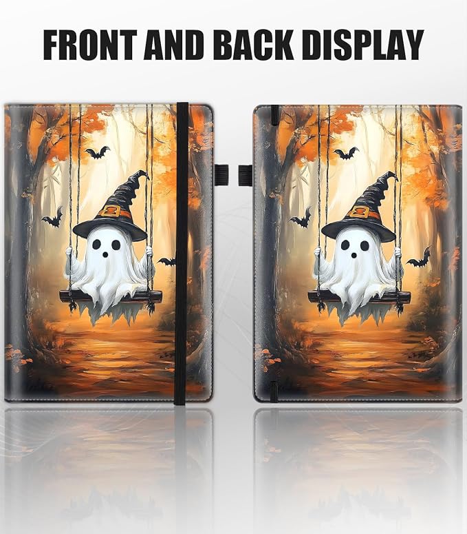 Hardcover Executive Notebooks, A5 PU Leather Lined Journal Notebook, 200 Pages Thick Paper Subject Notebooks for School,Work,Home Writing Business Notebook, Diary Book ，Ghost on The Swing