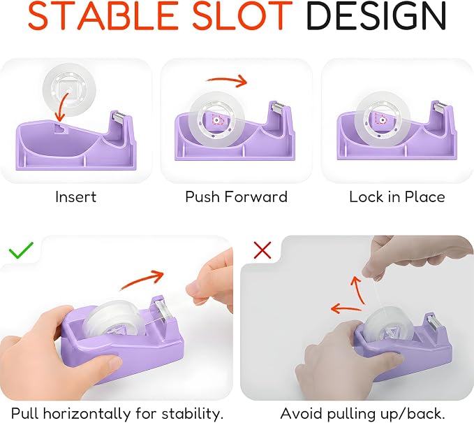 Lightweight Desktop Tape Dispenser, Tape Holder with 6 Rolls Transparent Tape, Stable Non-Skid Base for Office, Home & School, 1-Inch Core (0.71 in x 1000 in Each)