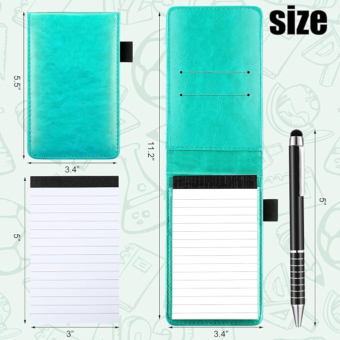 Outus 10 Pcs Mini Pocket Notepad Holder Set Included Small Leather Pocket Notebook Holder with 50 Lined Sheets, Metal Pen, 8 Pcs 3 x 5 Inch Memo Book Refills, 30 Lined Paper Per Note Pad (Bright Blue)