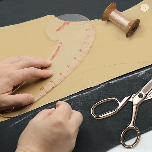 YLaziion 12-Inch French Curve Ruler for Sewing, 3mm Acrylic Hip Curve Ruler | Professional Clear Vary Form Curve Drafting Tool, Non-Yellowing & High-Transparency, Enlarged Scales for Quilting