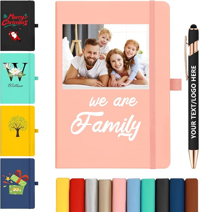 ENOMY Personalized Notebook &10 PC Pens Set A5 Journal Hardcover Custom Notebook 200 Lined Pages Business Notebook with Pen Holder for Holiday College Birthday Business Gift, Pink