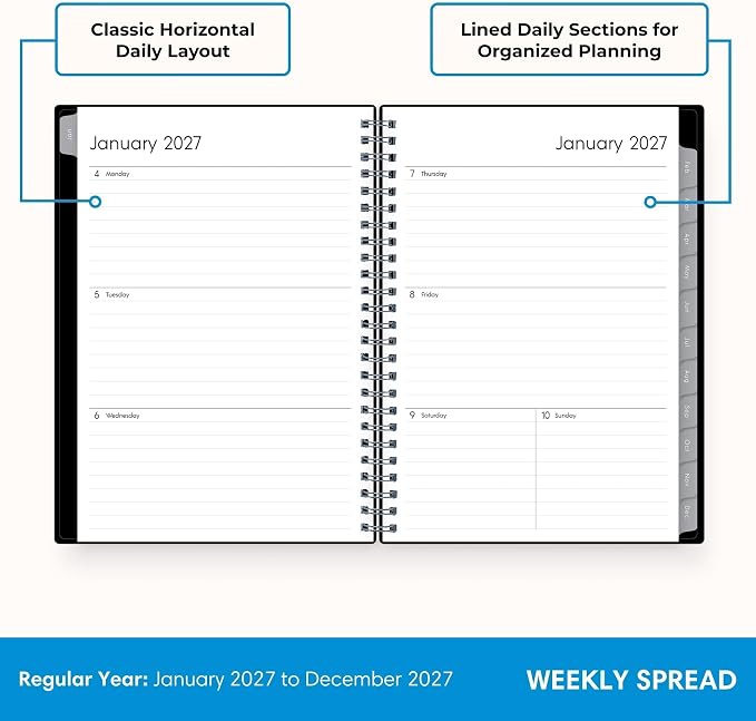 Blue Sky 2027 Weekly & Monthly Planner Notes, 5.875"x8.625", Enterprise | January 2027 - December 2027, Flexible Cover, Wirebound, 30 Extra Notes Sheets, Laminated Tabs