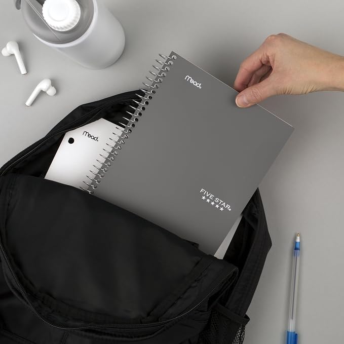 Five Star Spiral Notebook, 2 Subject, College Ruled Paper, 6" x 9-1/2", 80 Sheets, Fights Ink Bleed, Water Resistant Cover, Gray (840029AA3-ECM)