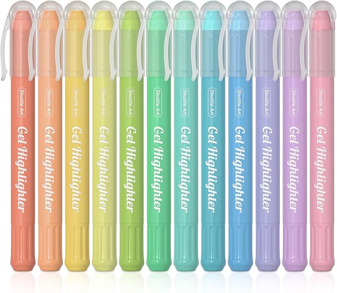 Shuttle Art Bible Highlighters and Pens No Bleed, 12 Pastel Colors Gel Highlighters No Bleed Through, Bible Journaling Supplies, Great for Journaling Highlighting and Studying