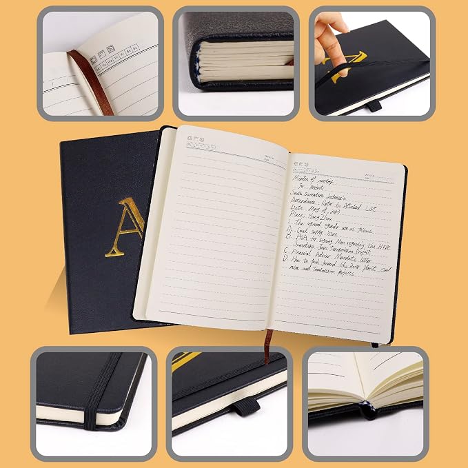 Business Notebook for Men Women, A5 Journal Notebook with A-Z , Dual-Sided Writing Paper Notebook with Dividers, Travel Journal for Teens, 200 Pages Leather Journal for Writing, Work, Meetings Black,Z