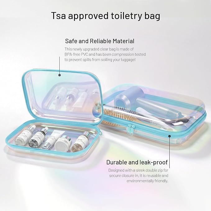 Clear Hard Shell Zipper Case,Toiletries Bag,Makeup Bag,2pcs Large Capacity Water-resistant Toiletry Bag,Portable Travel Organizer and Storage,Bathroom Clear Cosmetic Case for Women