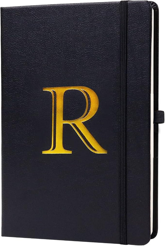 Business Notebook for Men Women, A5 Journal Notebook with A-Z , Dual-Sided Writing Paper Notebook with Dividers, Travel Journal for Teens, 200 Pages Leather Journal for Writing, Work, Meetings Black,R