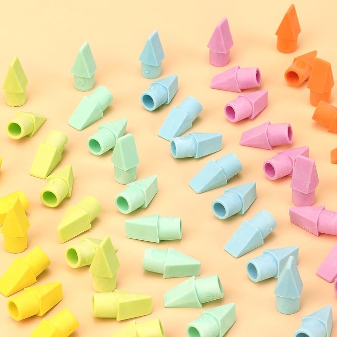 NNY 60 PCS Pencil Top Erasers, 6 Colors | Erasers for Pencils, Eraser Caps, Topper Erasers for Kids School