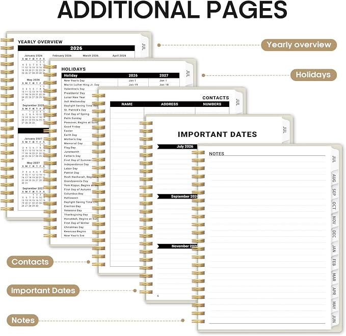 Planner 2026-2027, 8.5" x 11" Weekly and Monthly Academic Year Planner Calendar, July 2026 - June 2027, Hardcover Large School Planning Agenda With Tabs, Perfect for School & Office Supplies, A4, Beige