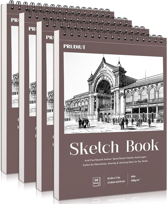4 Pack Sketch Book 8.5×11 inch, Spiral Bound Sketch Pad 50 Sheets (68lb/100gsm), Acid-Free Sketchbook for Drawing Painting Sketching, Art Paper Drawing Supplies for Adults Artists Ideal Gifts