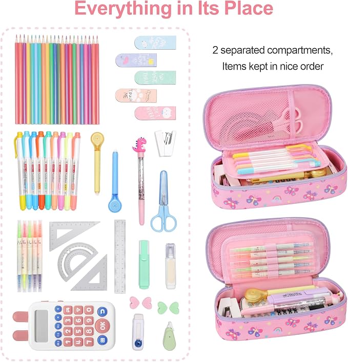 Bagseri Pencil Case for Kids - Special Cute Pencil Pouch for Girls Large Capacity Pencil Bag Aesthetic Kids Pencil Box for School (Pink Butterfly)