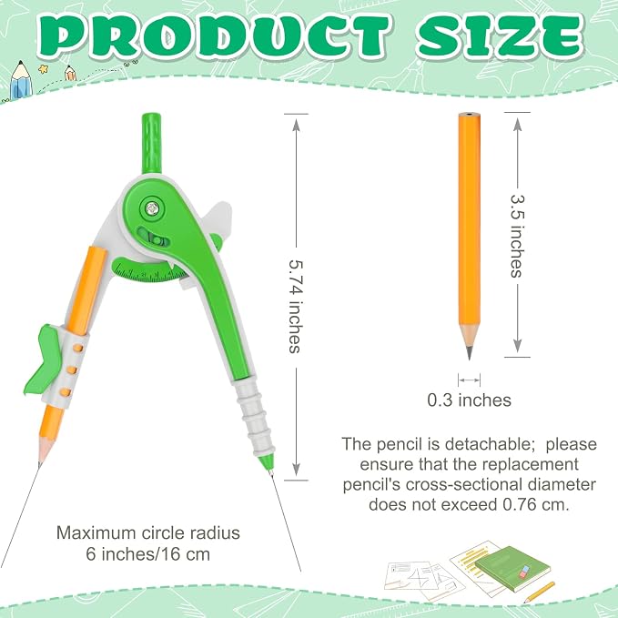 16 PCS Math Compass Geometry Math Set 6 Inch Plastic Drawing Compass with Pencils Multicolor for Math Student Classroom School Office Woodworking Art Drawing Studying