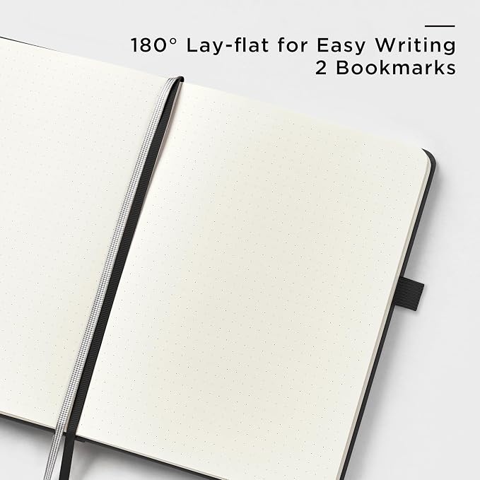 &And Per Se Dotted Journal and Pen Set, A5 Leather Hardcover Dotted Notebook, 160 Pages 100GSM Thick Paper Dot Grid Journal with Fineliner Pen (Black)