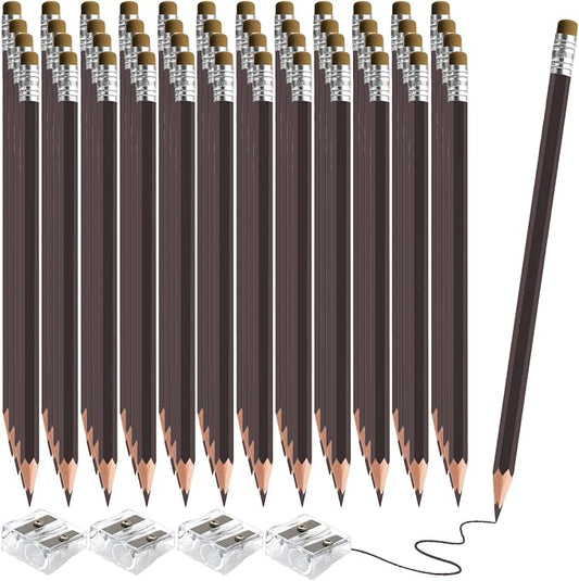 48 PCS Brown Colored Pencils with Eraser Pre Sharpened Pencil 2 HB - Ideal for Checking, Grading, Tests & Office/School Supplies (Brown)