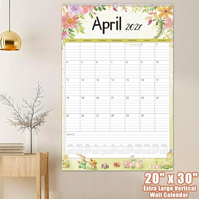 Guasslee 2026 Large Wall Calendar,20"x 30" Vertical Jumbo Hanging Wall Planner,19 Monthly Calendar from Jun. 2026 to Dec. 2027 with Lines,Spiral Binding and Notes for Easy Organizing