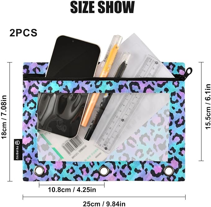 ALAZA Pencil Pouch for 3 Ring Binder Purple Leopard Print Spot