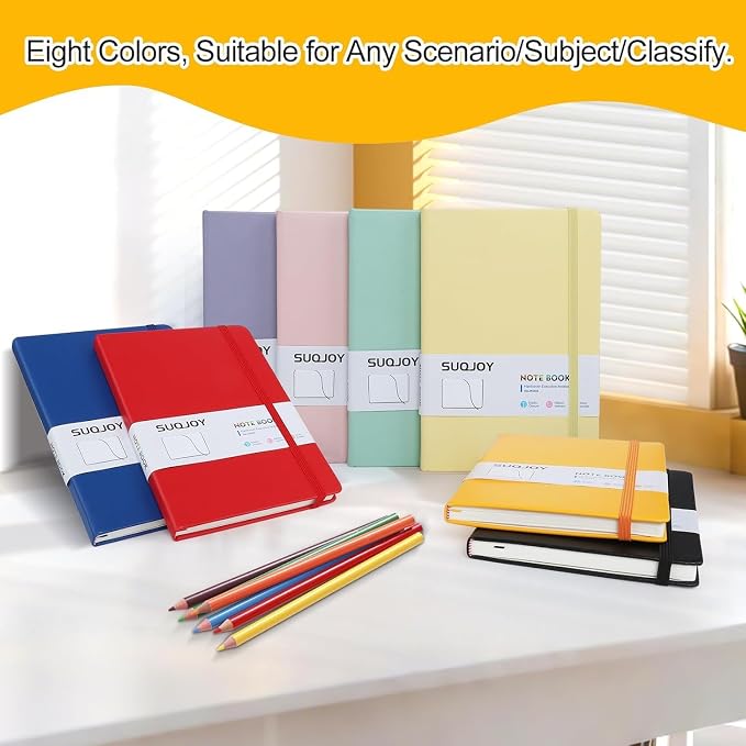 SUQJOY Lined Journal Notebooks, 6 Pack 160 Pages, 5.5x 8.2-Inch Journals for Women Men, Hardcover Notebook with 100 gsm Thick Paper, A5 Size College Ruled Notebook for Writing/Travel/Work (Blue-6 Pack)