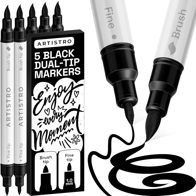 ARTISTRO 5 Black Acrylic Paint Markers - Paint Pens for Drawing - For Fabric, Rock, Glass, Wood, Molds - Arts & Crafts Gift for Adults, Teens, Kids, Classroom Must Haves & School Supplies