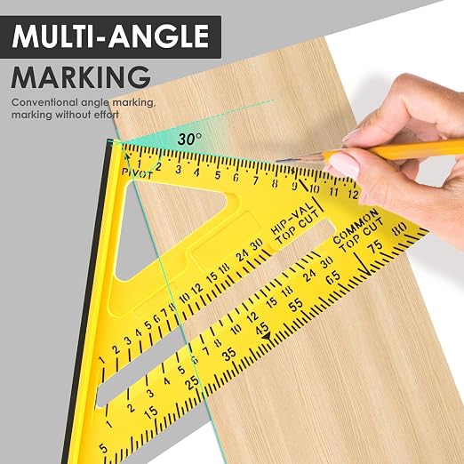 7 Inch Woodworking Triangle Ruler, Metric and Imperial Plastic Carpenter Square, Precision Right Angle Measuring Ruler, Clear Scale Square Protractor for Woodworking and Carpentry (Yellow)
