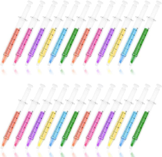 Syringe Highlighter Pens with 6 Colors (24pc) - Bulk Medical Theme Gifts for Nurses & Office Supplies