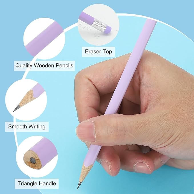 PATIKIL Round Pencils, 36 Pack Triangle HB Graphite Pencil Woodcase Wooden Pencils with Eraser for Classroom Office Writing Drawing Supplies, Pink