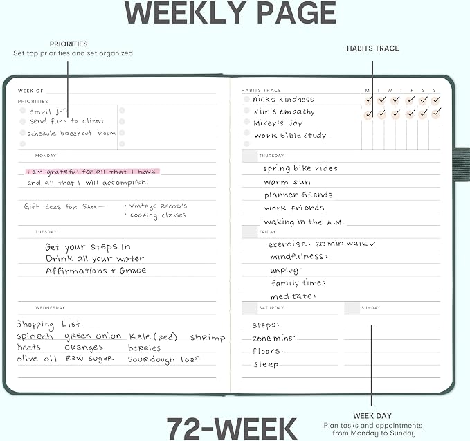 And Per Se Undated Academic Planner, Weekly & Monthly Planner with Goal & Habit Tracker, A5 Hardcover, Forest Green