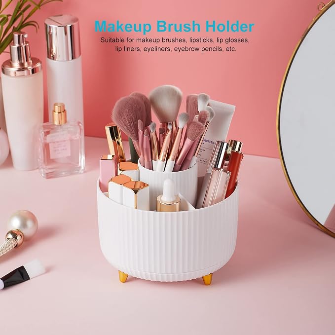 Desk Pencil Pen Holder - 5 Slot 360 Degree Rotating Desk Pen Organizer for Desktop Storage Stationery Supplies Cup Pot - White