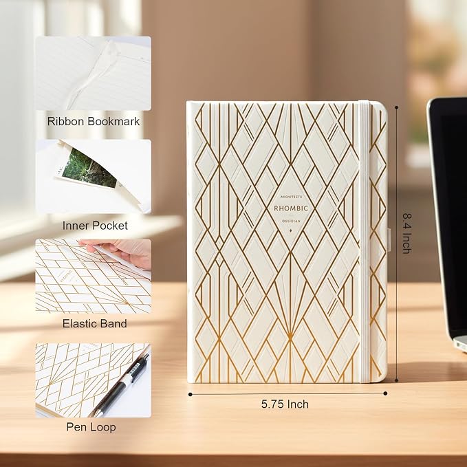 Comix Aesthetic Lined Journal, 192 Pages, 100GSM Paper, White Leather Journal, 5.5" x 8.3", A5 Hardcover Journaling Notebook for Writing & Notes-taking, Fits for Office, Home, Work