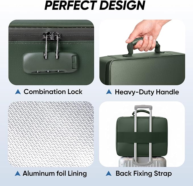 BALEINE Fireproof Document Box with Lock, Portable Fireproof Document Bag Waterproof Fire Proof File Boxes for Documents, File Organizer Box for Important Paperwork (Green, 15''x11''x4'')