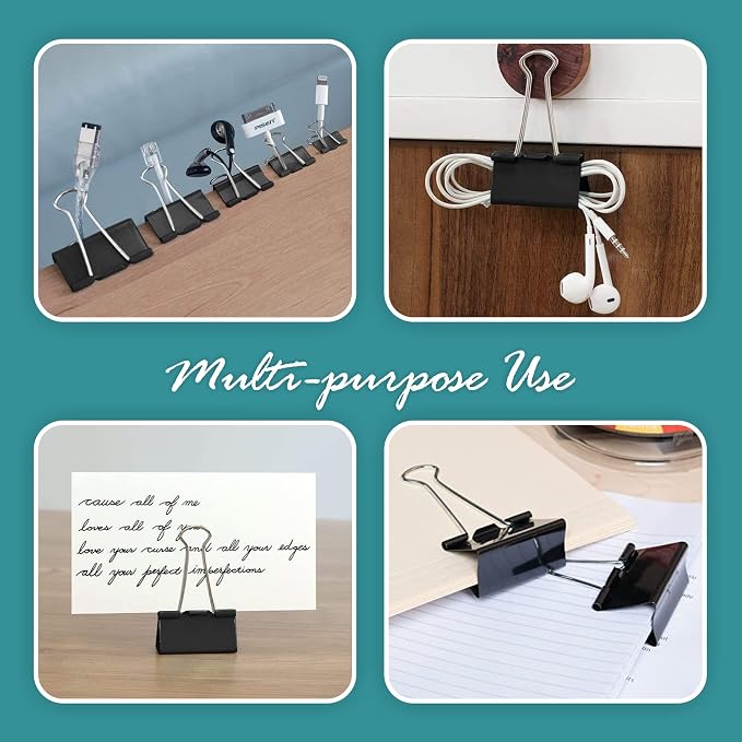 Binder Clips - 24 Small Binder Clips, 0.75 Inch Black Paper Clamps, File Clip for Home, Office and School Supplies