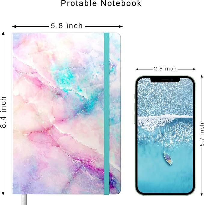Lined Journal Notebook, Hardcover, Medium 5.7 x 8.4 in, 160 Pages Thick Paper, Cute Aesthetic A5 College Ruled Notebook for Journaling Writing Work Office School Women Men, Colorful Marble