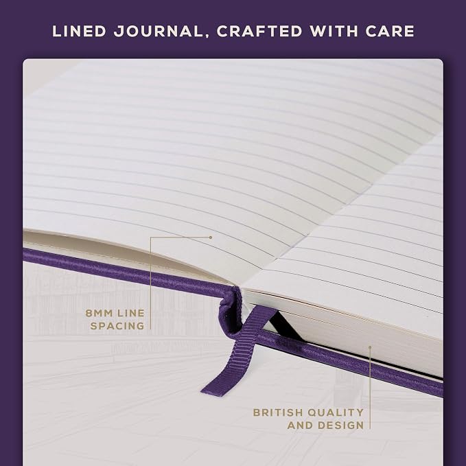 BEECHMORE BOOKS Premium Lined Leather Journal for Men & Women, 5" x 8" (A5) Thick 120gsm Ivory Cream Paper Notebook, Hardcover Vegan Leather Personal Diary, With Gift Box (Royal Plum)