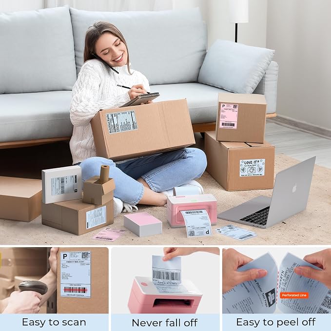 MUNBYN 4x6 Inch Blue Thermal Shipping Labels for Packages, 500 Sheets/Stack | 4"x6" Fanfold Thermal Labels, No BPA and BPS, Print Clear and Sharp, Strong Adhesive, Compatible with Most Thermal Printers