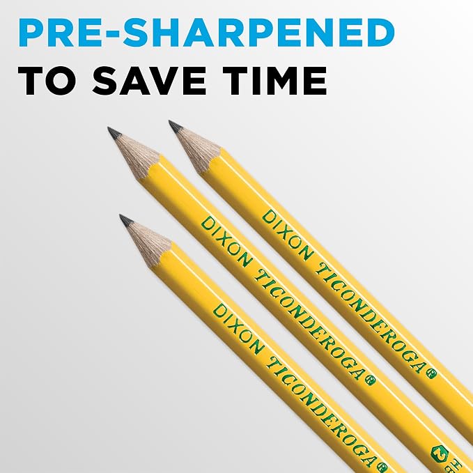 Ticonderoga Wood-Cased Pencils, Pre-Sharpened, #2 HB Soft, Yellow, 18 Count