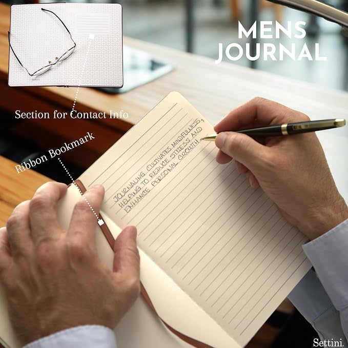SETTINI® Lined Journal - Compass Journal for Writing Gift Set - Hardcover Vegan Leather, Includes Luxury Pen in a Unique Pen Holder, 192 Pages, A5, Birthday Gift, Journal for Men & Women