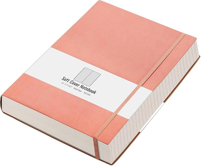 AHGXG College Ruled Notebook, 320 Pages, Large Journal A4 (8.5''×11') | Thick Lined Notebook for Note Taking, 100GSM Paper, Leather Softcover, for Women Men (Pink)