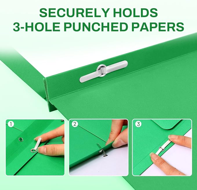 SUNEE 2 Pocket Folders with Prongs (25 Pack, Green), Paper Folders with 2 Pockets and 3 Prongs Fit Letter Size Paper, Folders with Prongs for School Office Home Business